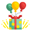 Luftballons und eine großes Geschenk