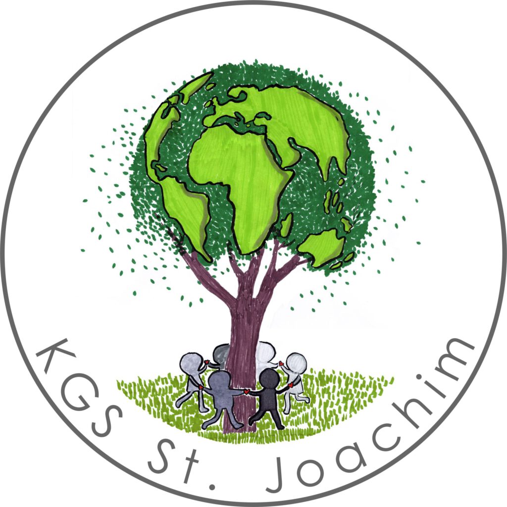 Logo Ein Baum mit einer Gruppe Kindern die sich umarmen.
